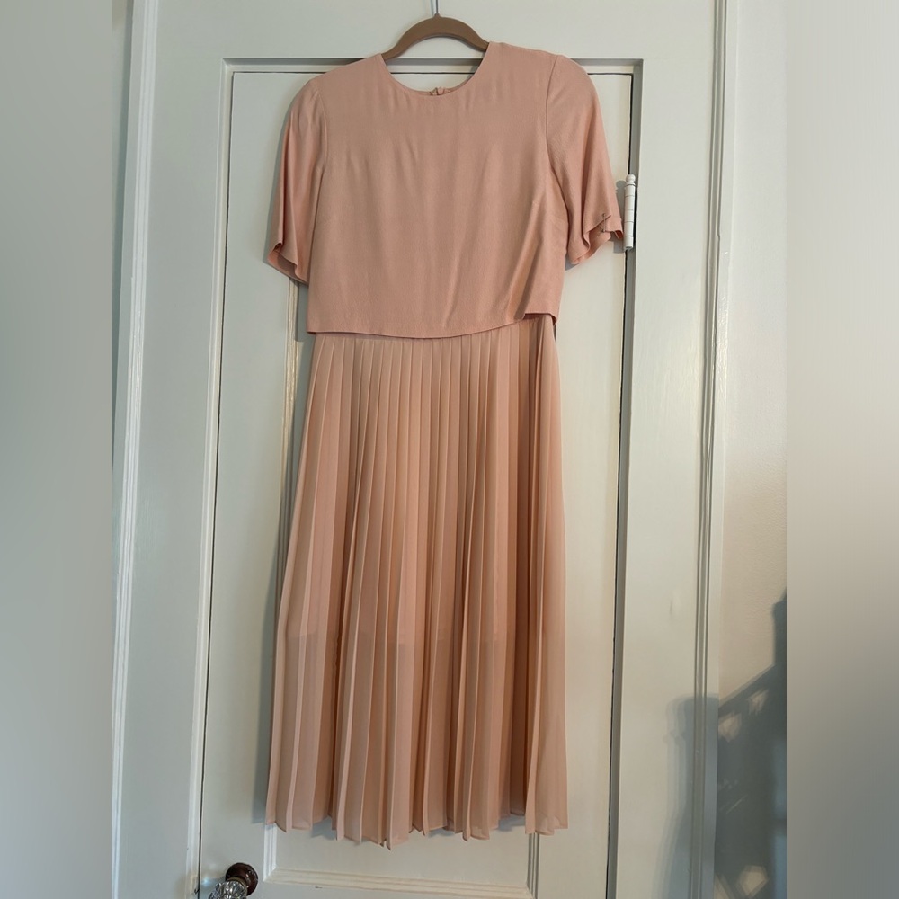 Zara light pink pleated midi dress